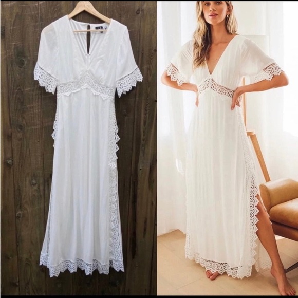 White Bohemian Crochet Lace Short Sleeve Maxi Dress - Picture 1 of 13